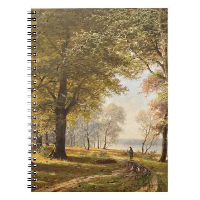 Caderno Espiral Caminho da Floresta com Hiker no outono (Frente)