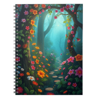 Caderno Espiral Caminho da Floresta Mágica com Flores Selvagens Wh