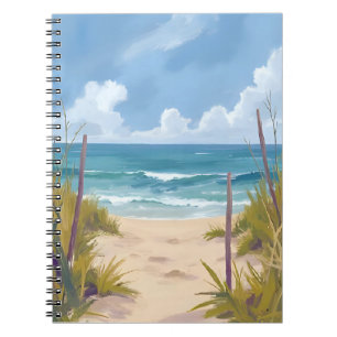 Caderno Espiral Caminho da Praia Água Oceânica Pintura Costeira