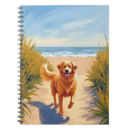 Caderno Espiral Caminho da Praia do Golden Retriever | Cão do Ocea