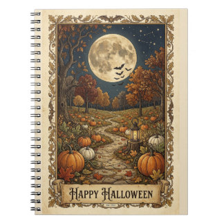 Caderno Espiral Caminho de Abóbora Iluminado pela Lua no Halloween