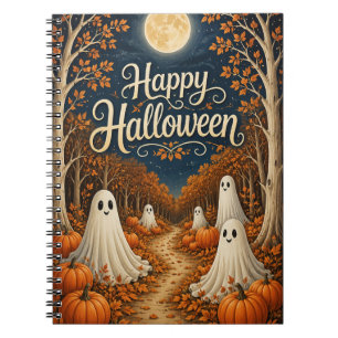 Caderno Espiral Caminho de Abóbora Iluminado pela Lua no Halloween