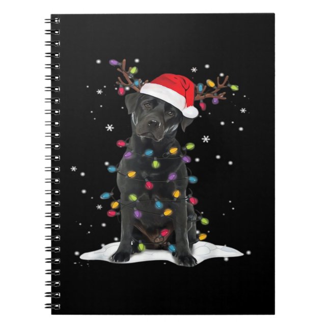 Caderno Espiral Camisa Black Labrador Xmas Dog Christmas Tree Ligh (Frente)