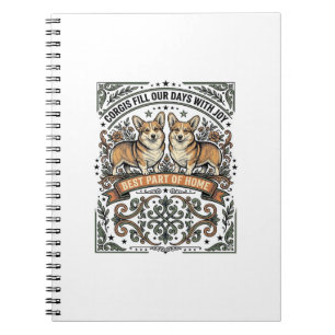 Caderno Espiral Camisa de Amante de Corgi Gravação Vintage Desenho
