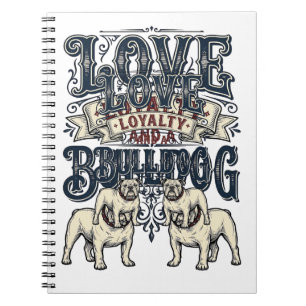 Caderno Espiral Camisa de Amor Bulldog Desenho de Gravura Vintage