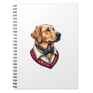 Caderno Espiral Camisa de Cão Patriótica Vintage Retriever Dourado