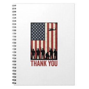 Caderno Espiral Camisa de Design de Bandeira Americana Militar Obr
