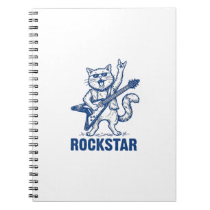 Caderno Espiral Camisa de Design de Gravura Vintage de Gato Rockst