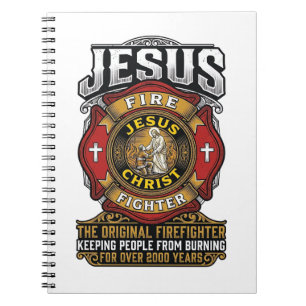 Caderno Espiral Camisa de Fé Cristã Vintage Bombeiro Jesus