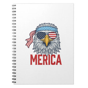 Caderno Espiral Camisa de Gravura Vintage Águia Patriótica Merica