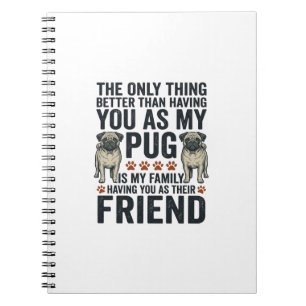 Caderno Espiral Camisa de Gravura Vintage Amigo Família Pug Engraç