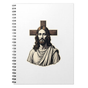 Caderno Espiral Camisa de Gravura Vintage do Retrato da Cruz de Je