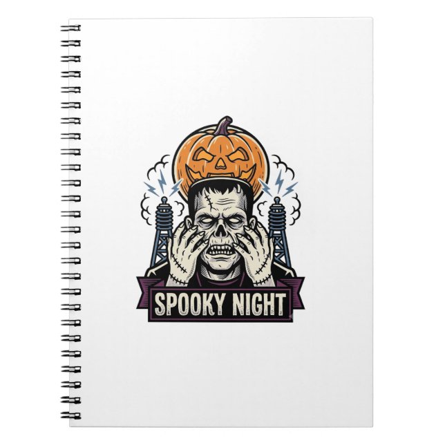 Caderno Espiral Camisa de Halloween de Monstro com Gravação da Lua (Frente)