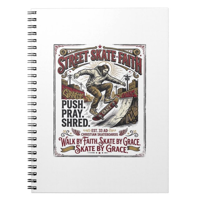 Caderno Espiral Camisa de Jesus Skate Longboard Cristão (Frente)