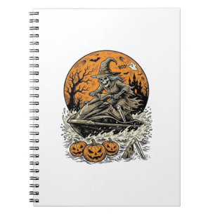 Caderno Espiral Camisa de Jet Ski de Halloween Vintage Skeleton Wi