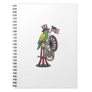 Caderno Espiral Camisa de música de gravura vintage de pássaro pat