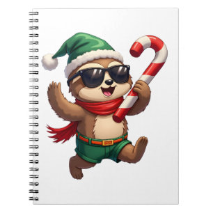 Caderno Espiral Camisa de Natal Sloth Elf Peppermint Candy Cane Gi