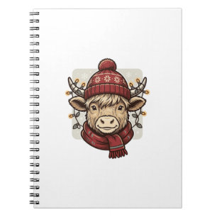Caderno Espiral Camisa de Natal Vintage com Vaca das Terras Altas
