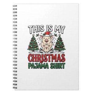 Caderno Espiral Camisa de pijama de Natal Porco Fofo Férias Desenh