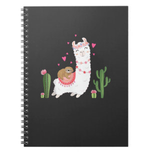 Caderno Espiral Camisa de Preguiça Fofa Montando Lhama Coração Dia