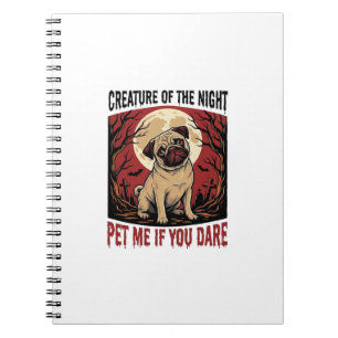 Caderno Espiral Camisa de Pug de Halloween com Cemitério Assustado