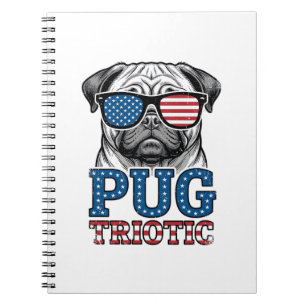 Caderno Espiral Camisa de Pug Patriota com Desenho de Gravura Vint