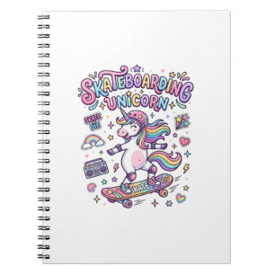 Caderno Espiral Camisa de Unicórnio de Skateboarding Unicórnio Tip