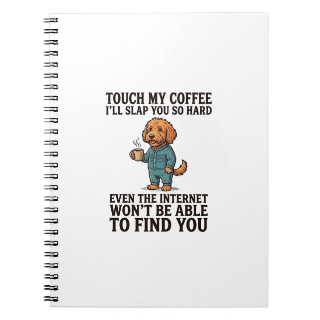 Caderno Espiral Camisa engraçada de cachorro de café com design de (Frente)