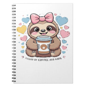 Caderno Espiral Camisa engraçada de fã de café de preguiça fofa �