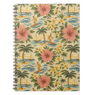 Caderno Espiral Camisa havaiana estampada de meados do século XX d