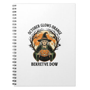 Caderno Espiral Camisa Laranja Outubro Vintage Witch Pumpkin Aware
