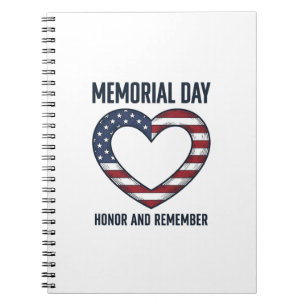 Caderno Espiral Camisa Memorial Day Coração Honra e Lembrança Desi