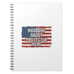 Caderno Espiral Camisa Patriótica Marido Papai Protetor Herói Band
