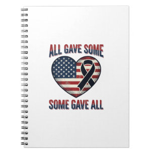 Caderno Espiral Camisa Patriótica Memorial Heart Ribbon Veterano D