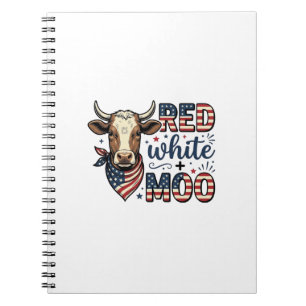 Caderno Espiral Camisa Patriótica Vaca Vermelha Branca Moo 4 de Ju
