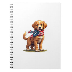 Caderno Espiral Camisa Patriótica Vintage American Golden Puppy 4