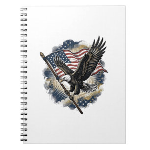 Caderno Espiral Camisa Patriótica Vintage Eagle Flag Design_1