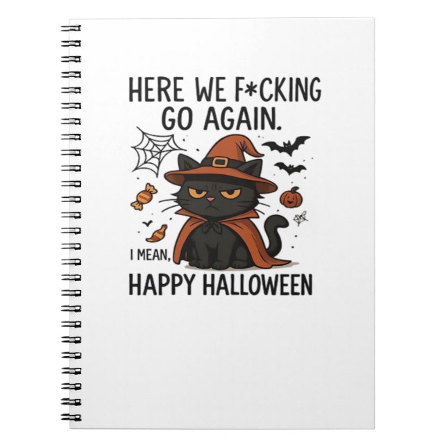 Caderno Espiral Camisa-T Clássica De Halloween De Gato Grumpy (Frente)