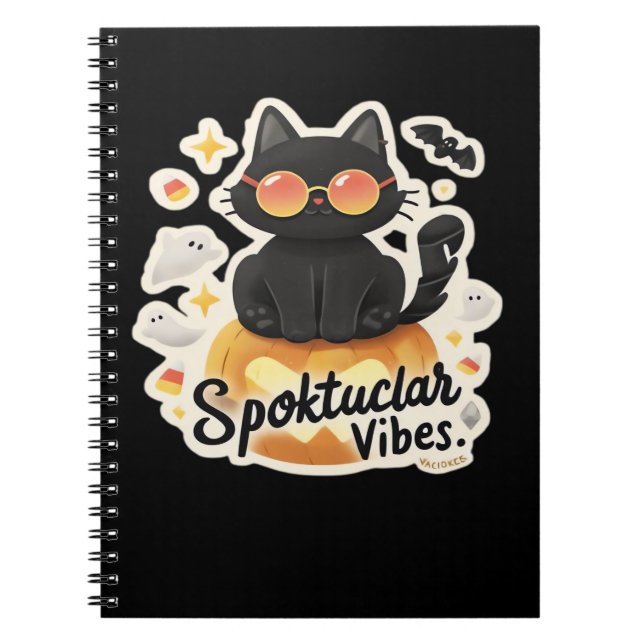 Caderno Espiral Camisa-T Extrema De Abóbora De Gato Negro (Frente)