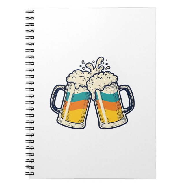 Caderno Espiral Camisa Vector de Caneca de Cerveja Arco-Íris Vinta (Frente)