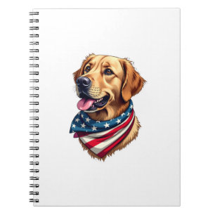 Caderno Espiral Camisa Vintage Cabeça de Golden Retriever Patriota