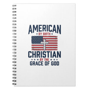 Caderno Espiral Camisa Vintage Cruz da Bandeira Cristã Americana