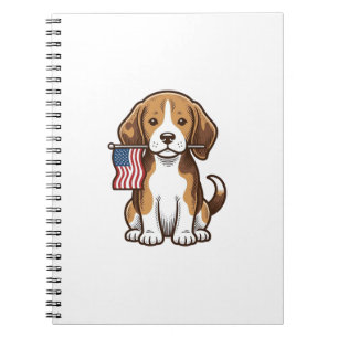 Caderno Espiral Camisa Vintage de Cachorro Beagle com Bandeira Ame
