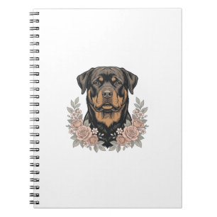 Caderno Espiral Camisa Vintage de Retrato Floral de Rottweiler Des