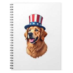 Caderno Espiral Camisa Vintage do Golden Retriever do Dia 4 de Jul