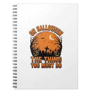 Caderno Espiral Camisa Vintage Halloween Graveyard Pumpkin Moon De