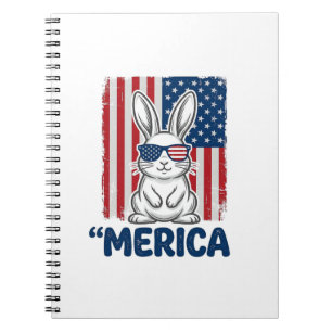 Caderno Espiral Camisa Vintage Merica Patriótica de Coelho Design_