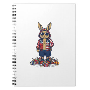 Caderno Espiral Camisa Vintage Vector Patriótica do Coelho de Pásc