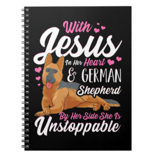 Caderno Espiral Camisas De german shepherd Para Mulheres Com Jesus