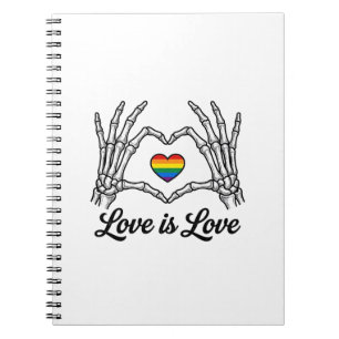 Caderno Espiral Camiseta Amor É Amor Coração Arco-Íris Mãos de Esq